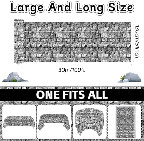 100FT x 51 Inch Medieval Themed Stone Wall Tablecloth Roll