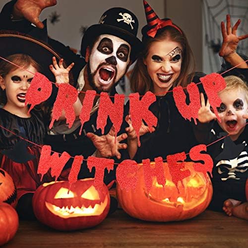 Red Glitter Witches Halloween Party Banner