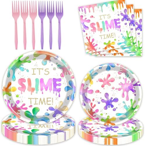 80 Pcs Slime Party Tableware Kit for 20 Guests