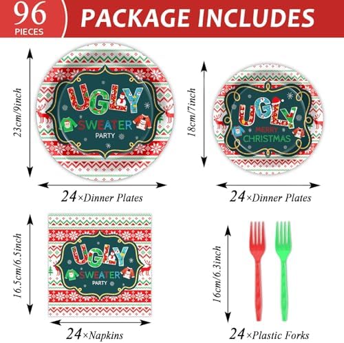 Christmas Ugly Sweater Party Tableware for 24 Guests