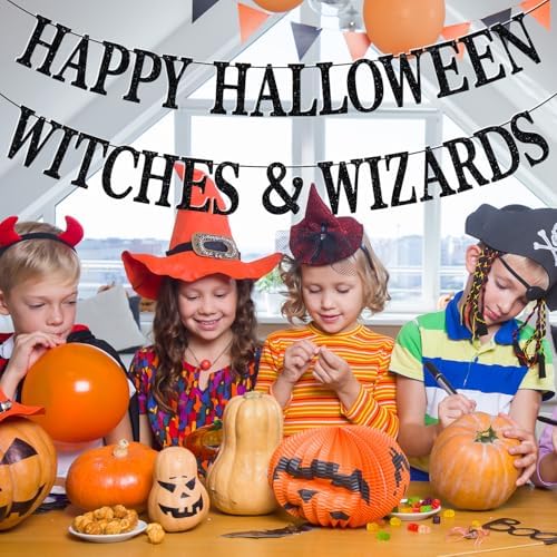 Happy Halloween Banner Witches Wizards Decor