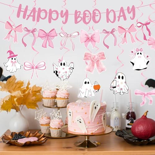 Pink Halloween Party Decorations 12Pcs Happy Boo Day Decor