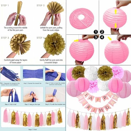 Pink Gold and White Party Decorations Set 28PCS