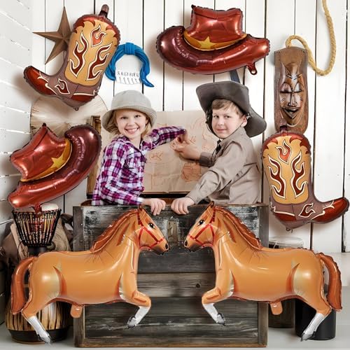 6PCS Western Themed Balloons Horse Cowgirl Hat Boot Decorations