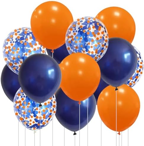 12 Inch Navy Blue Orange Latex Balloons Pack of 50