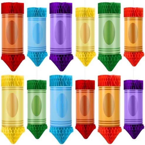 12 Pcs Crayon Pencil Hanging Honeycomb Classroom Decorations