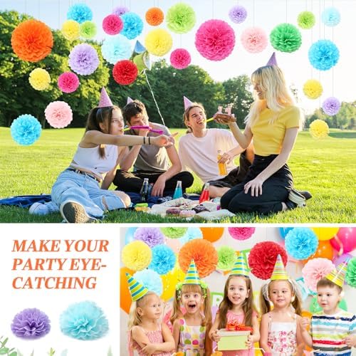 Skyygemm 72 Pcs Tissue Paper Pom Poms Decorations