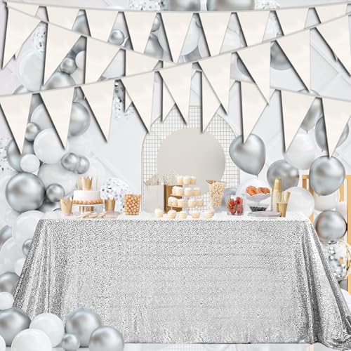 20M White Triangle Pennant Banner Flag Bunting Garland for Events
