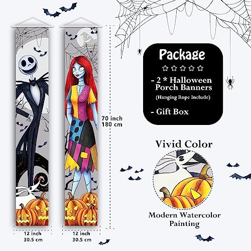 Jack and Sally Halloween Banners - 2 PCS Outdoor Porch Signs