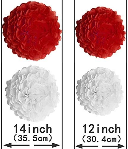 Red White Party Hanging Paper Fan Set - 10pcs