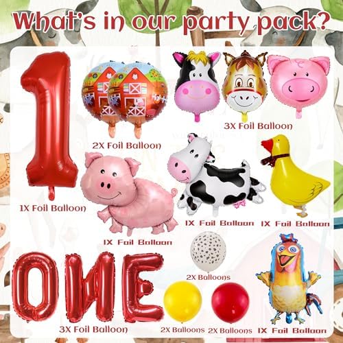 Farm Birthday Balloon Set for 1 Year Old