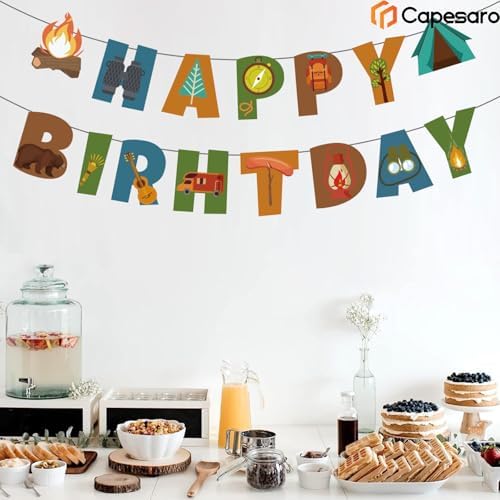 Camping Happy Birthday Banner for Party Decor
