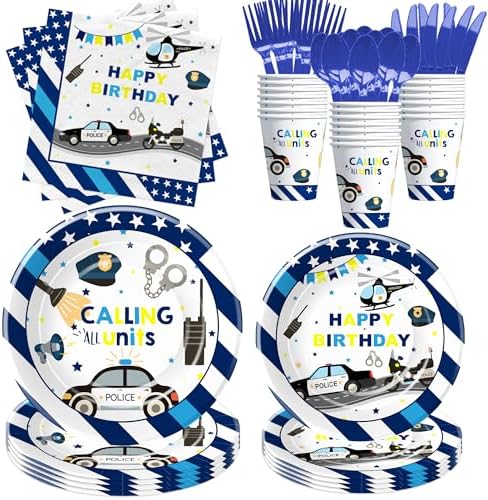 Police Party Decorations Tableware Set for 24 Guests