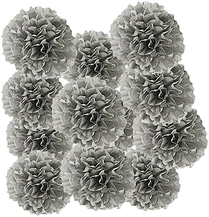 12pcs Grey Paper Pom Poms Tissue Flower Decorations