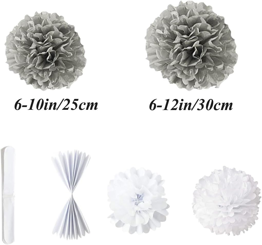 12pcs Grey Paper Pom Poms Tissue Flower Decorations