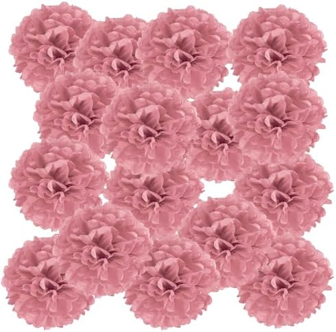 PATIKIL 6 Inch Grey Pink Tissue Pom Poms Flowers 20 Pack