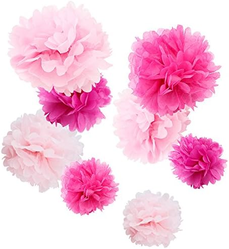 WYZworks Set of 8 Pink Tissue Pom Poms Decorations