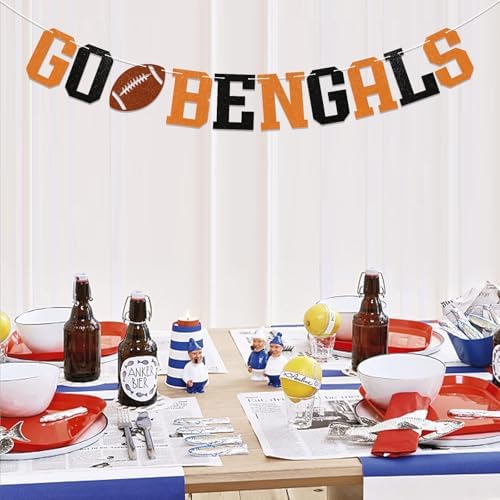 Go Bengals Banner Football Game Day Decor Black Orange Glitter