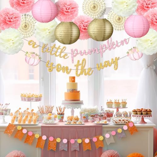 Little Pumpkin Fall Baby Shower Decor 15 Pcs Set Pink