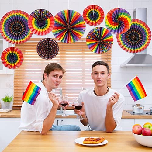 Outus 18 Pcs Rainbow Pride Hanging Fans Decorations