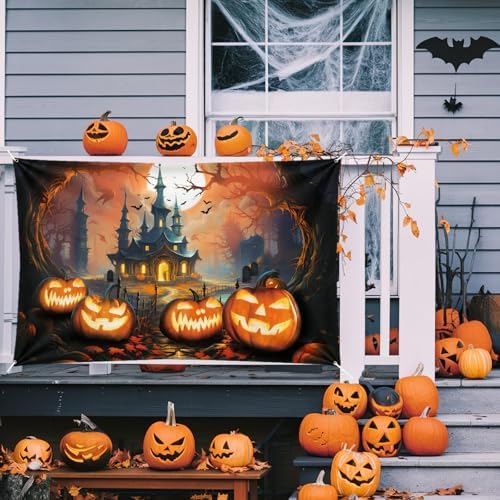 Halloween Banner Decoration with Castle and Pumpkins
