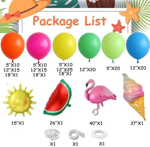 Tropical Hawaiian Balloons Arch Kit 144pcs Summer Party Decor