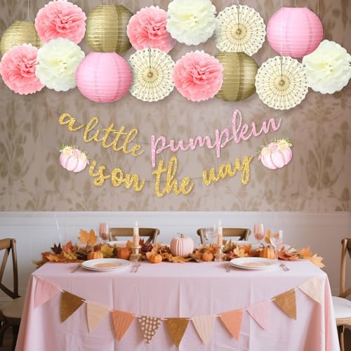Little Pumpkin Fall Baby Shower Decor 15 Pcs Set Pink