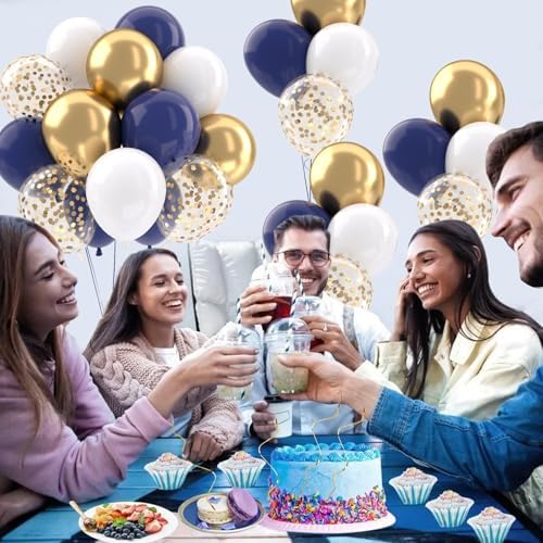 Patimate Navy Blue Gold Balloons Set 50 Pcs