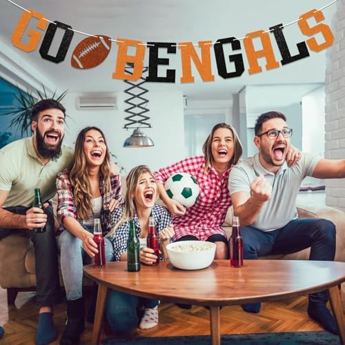 Go Bengals Banner Football Game Day Decor Black Orange Glitter