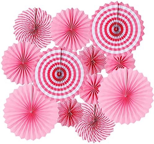 LRCXL 12PCS Party Hanging Paper Fans Set Pink