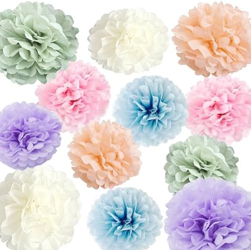 Rainbow Tissue Paper Pom Poms Party Decorations