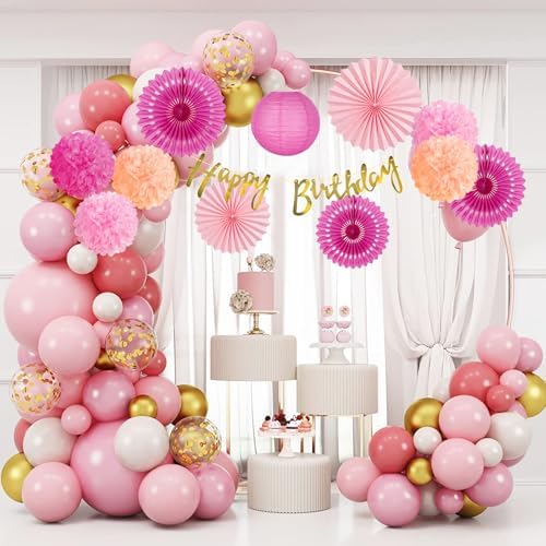 SUNBEAUTY Hot Pink Birthday Decorations Kit