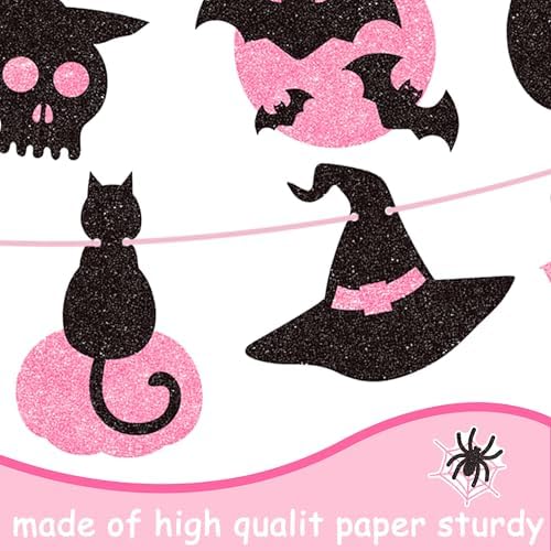 2pcs Halloween Party Banners Black Pink Ghost Boo Witch Decorations
