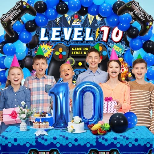 90PCS Blue 10th Birthday Video Game Decorations for Boys