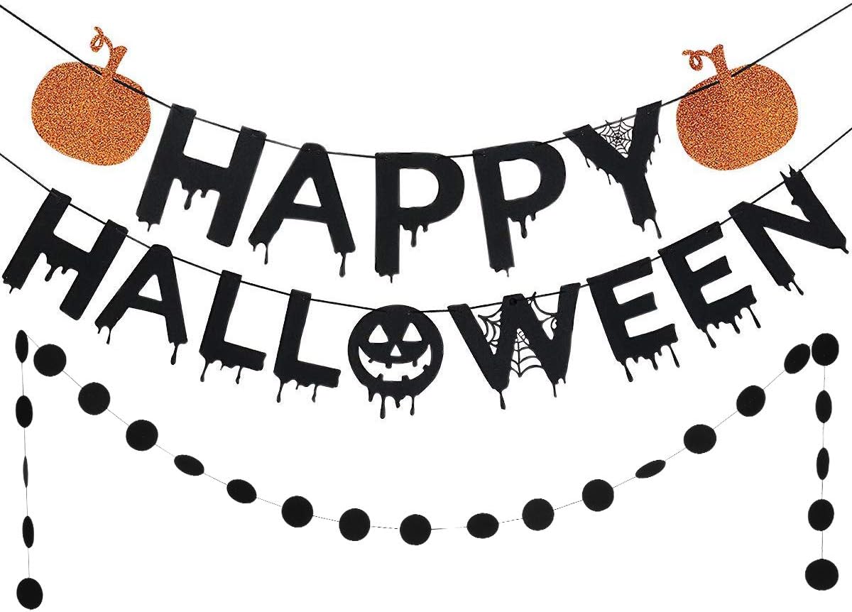 Black Glittery Halloween Banner for Party Decorations
