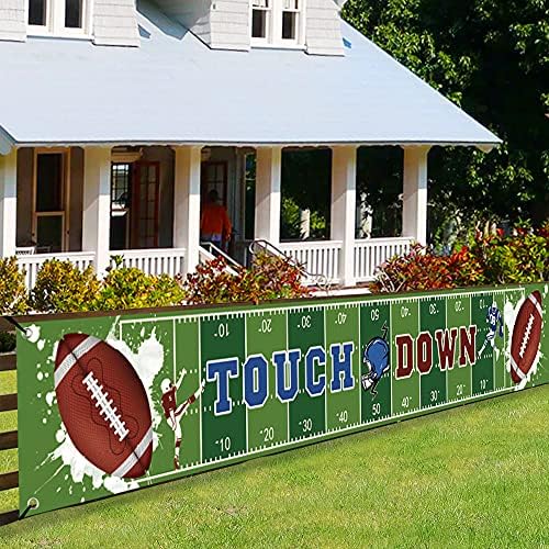 Large Football-Themed Birthday Party Banner with Hanging Ribbon