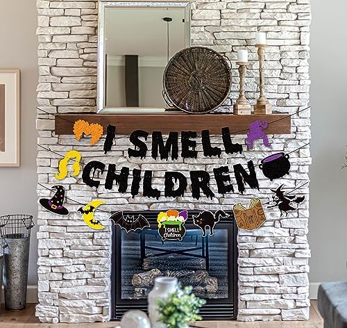JOZON Black Glittery I Smell Children Halloween Banner