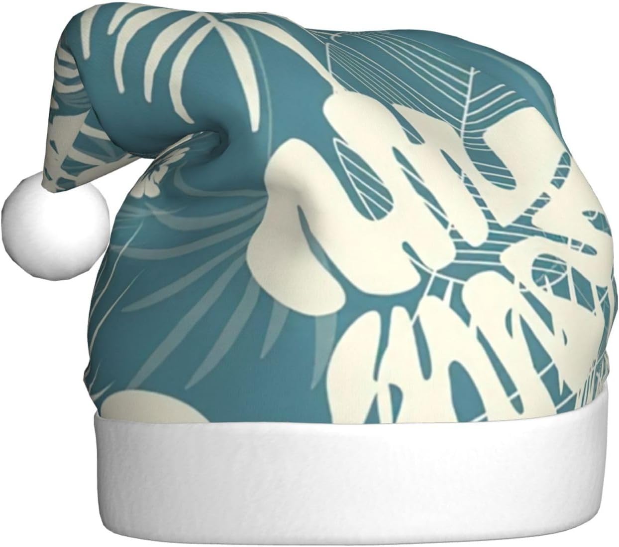 QINZHENG Velvet Santa Hat with Leaves Print