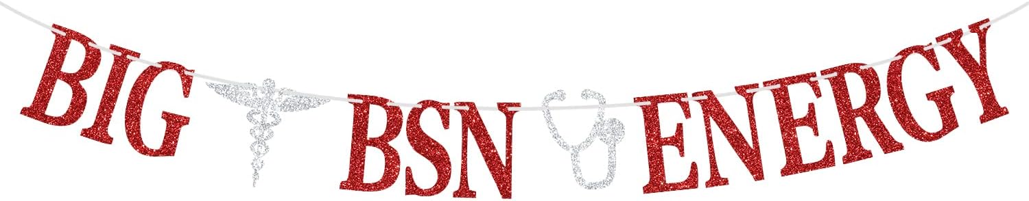 BSN Graduation Banner with Silver Red Glitter