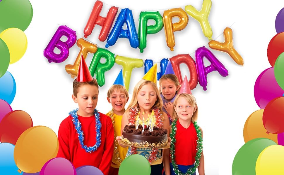 Rainbow Happy Birthday Balloons Banner 16 Inch Mylar Foil Letters Sign