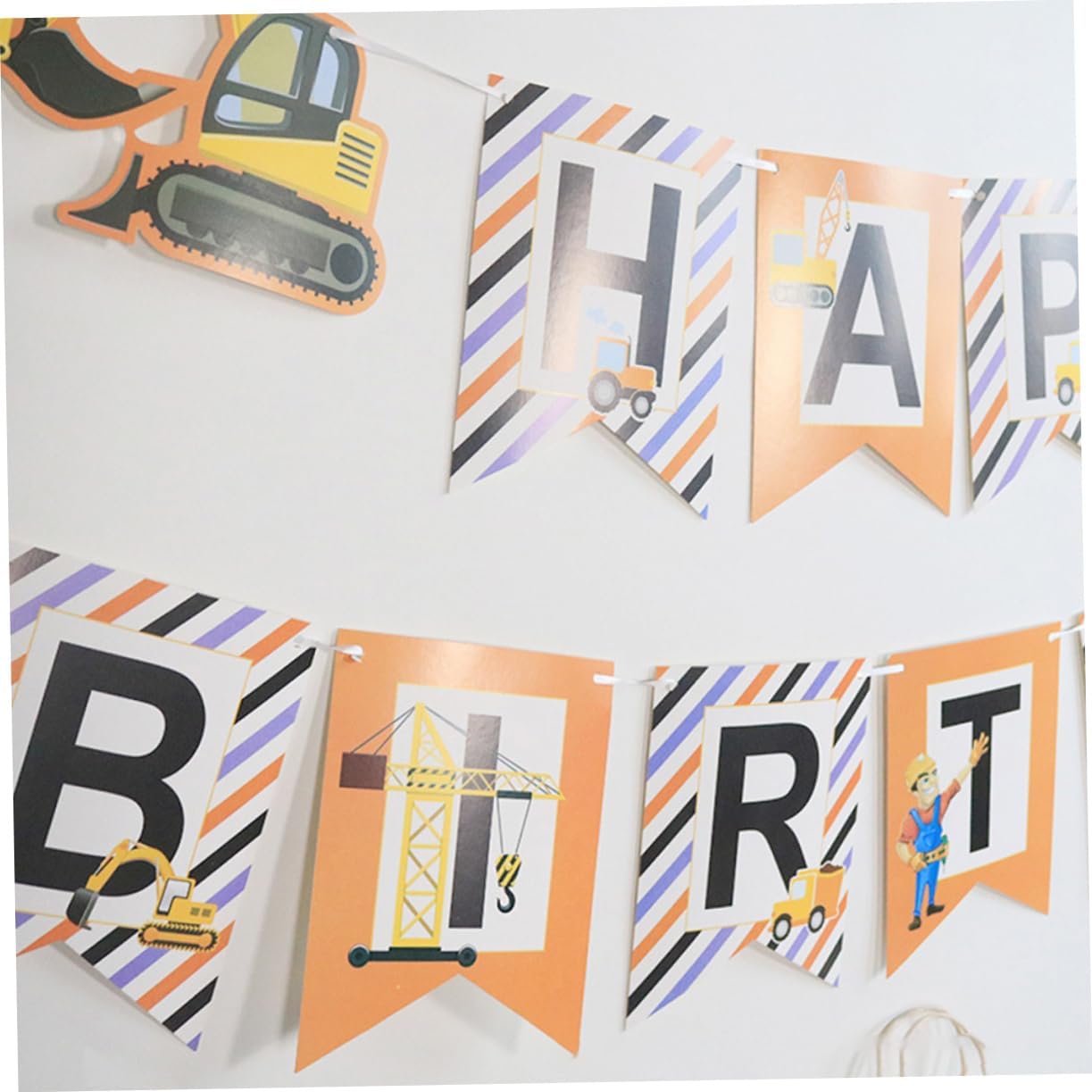 2pcs Excavator Themed Birthday Banners for Boys and Girls