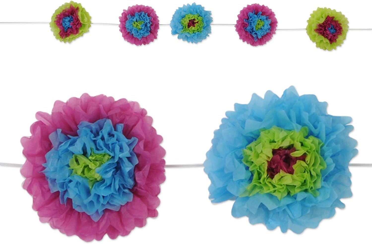 Pack Of 6 Green And Pink Tissue Garland Decor