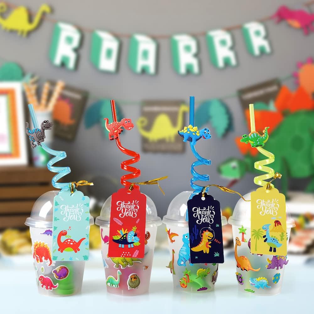 MOVINPE Dinosaur Party Favor Cups with Reusable Straws and Luminous Toys