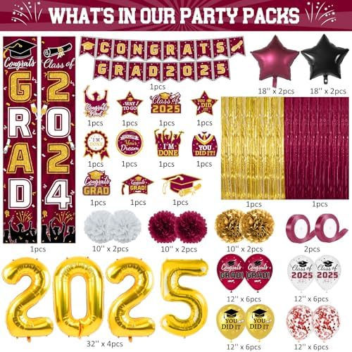 2025 Graduation Party Decorations Maroon Gold Set
