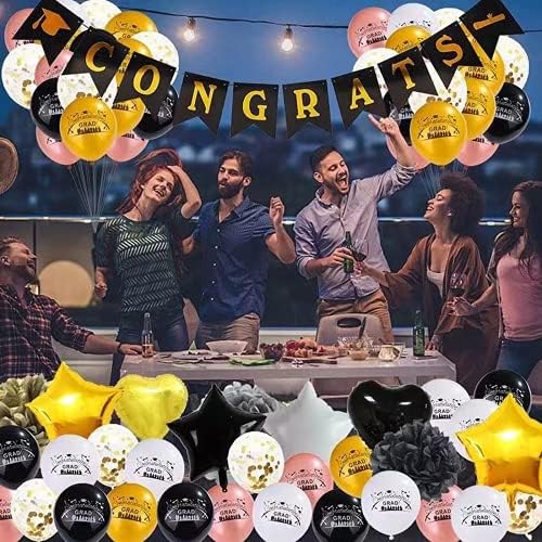 SHINsuke Graduation Party Supplies 48 Pcs Black Gold Decorations