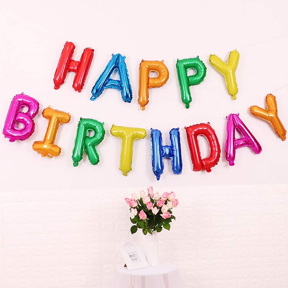 Rainbow Happy Birthday Balloons Banner 16 Inch Mylar Foil Letters Sign