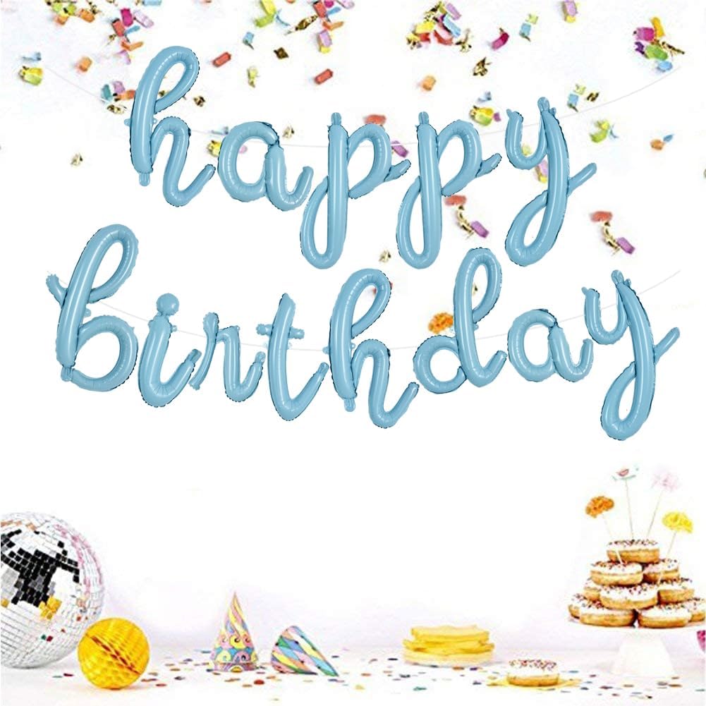 TONIFUL Light Blue Happy Birthday Balloons Banner