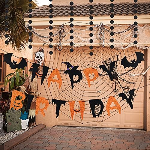 Halloween Witch Happy Birthday Banner - Orange Black Decor
