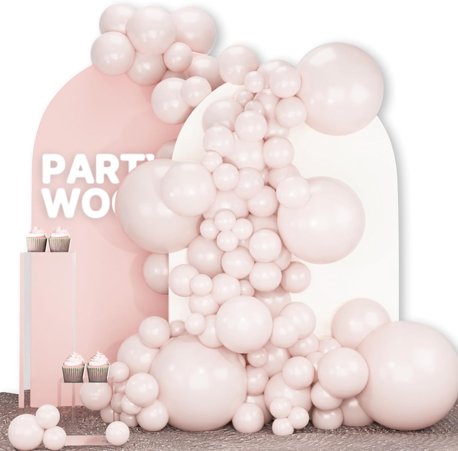 PartyWoo White Sand Balloons 142pcs Different Sizes Pack