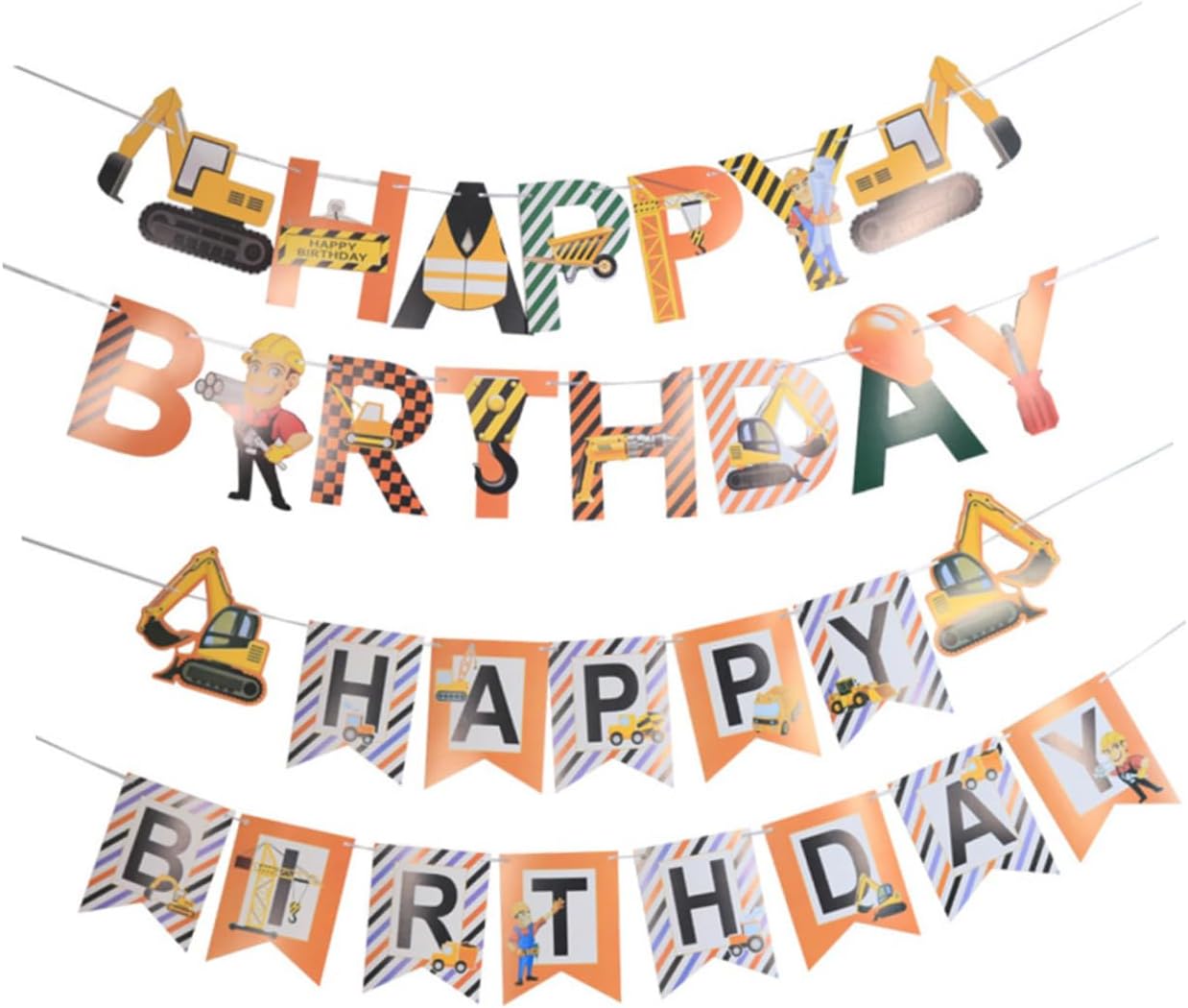 2pcs Excavator Themed Birthday Banners for Boys and Girls
